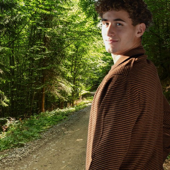Mens Brown Cashmere Striped Oversized Sweater Relaxed Fit - Picture 4 of 6